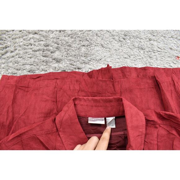 Chico's Size 3 Red Polyester Button-Up Top - Preowned Long Sleeve - Picture 8 of 8